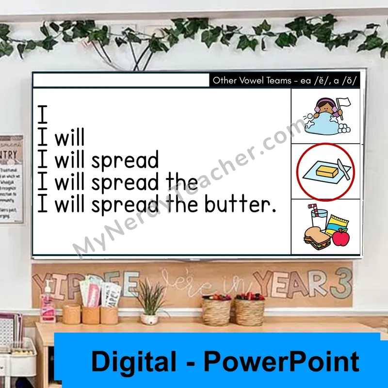 Vowel Teams ea (/ĕ/), a (/ŏ/) Sentence Pyramids — Digital Fluency Practice