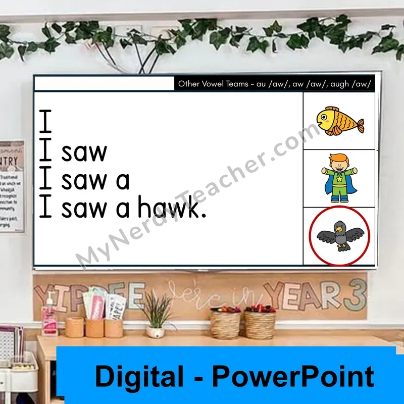 Vowel Teams au, aw, augh (/aw/) Sentence Pyramids — Digital Fluency Practice