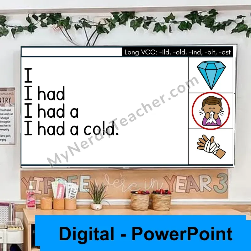 Long VCC (-ild, -old, -ind, -olt, -ost) Sentence Pyramids — Digital Fluency Practice