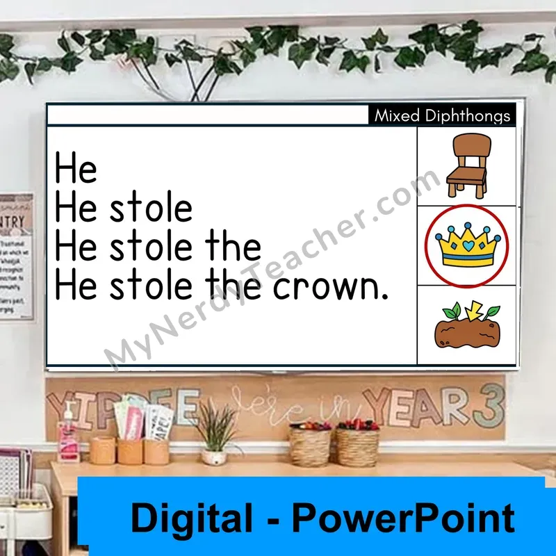 Mixed Diphthongs Review Sentence Pyramids — Digital Fluency Practice