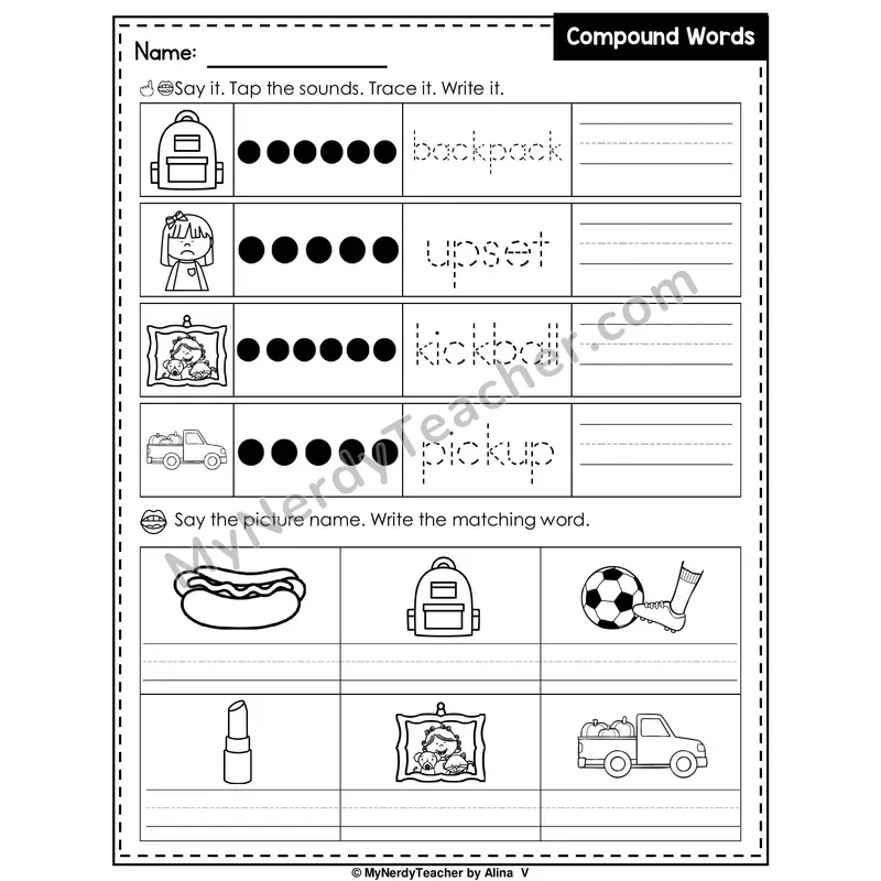 Compound Words Writing Worksheet — Tap, Trace and Write