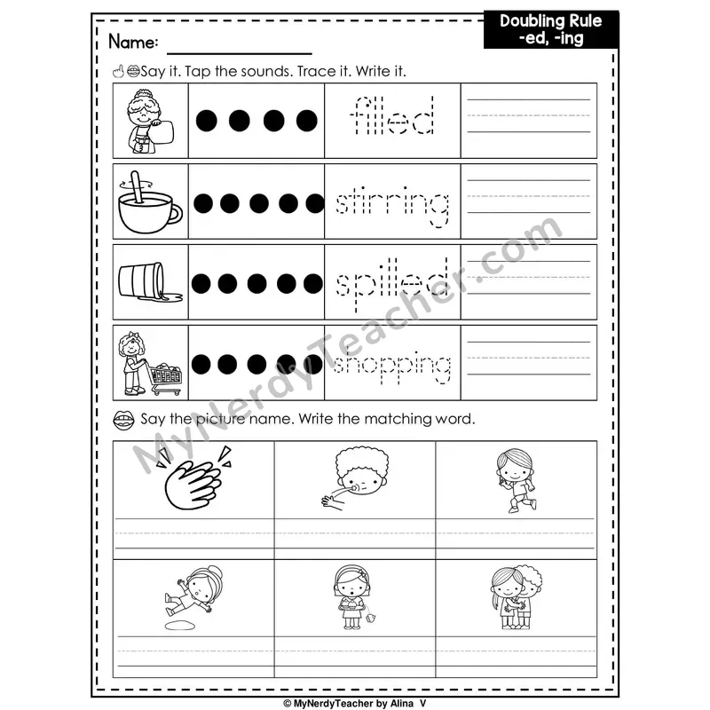 Doubling Rule (-ed, -ing) Writing Worksheet — Tap, Trace and Write