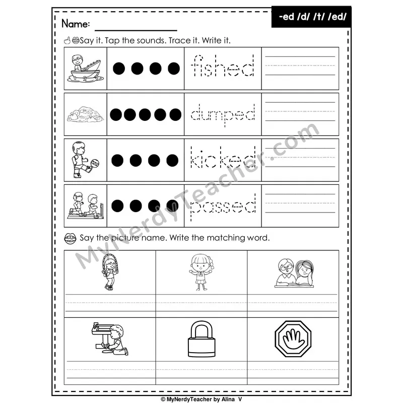 Suffix -ed Writing Worksheet — Tap, Trace and Write