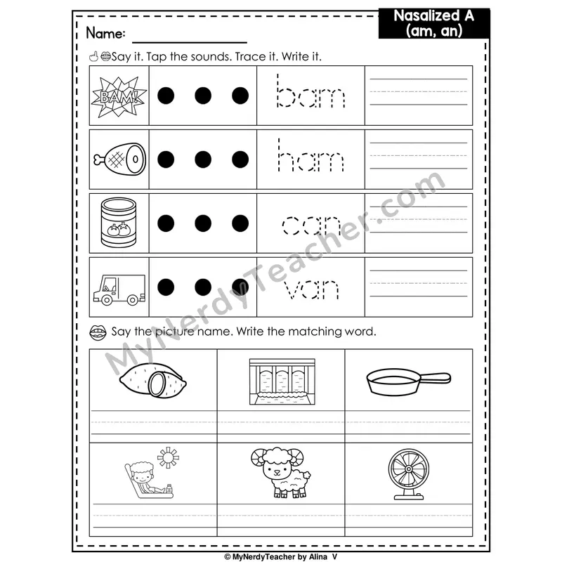 Nasalized A (am, an) Writing Worksheet — Tap, Trace and Write