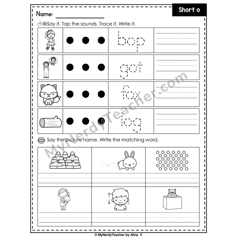 Short O Writing Worksheet — Tap, Trace and Write