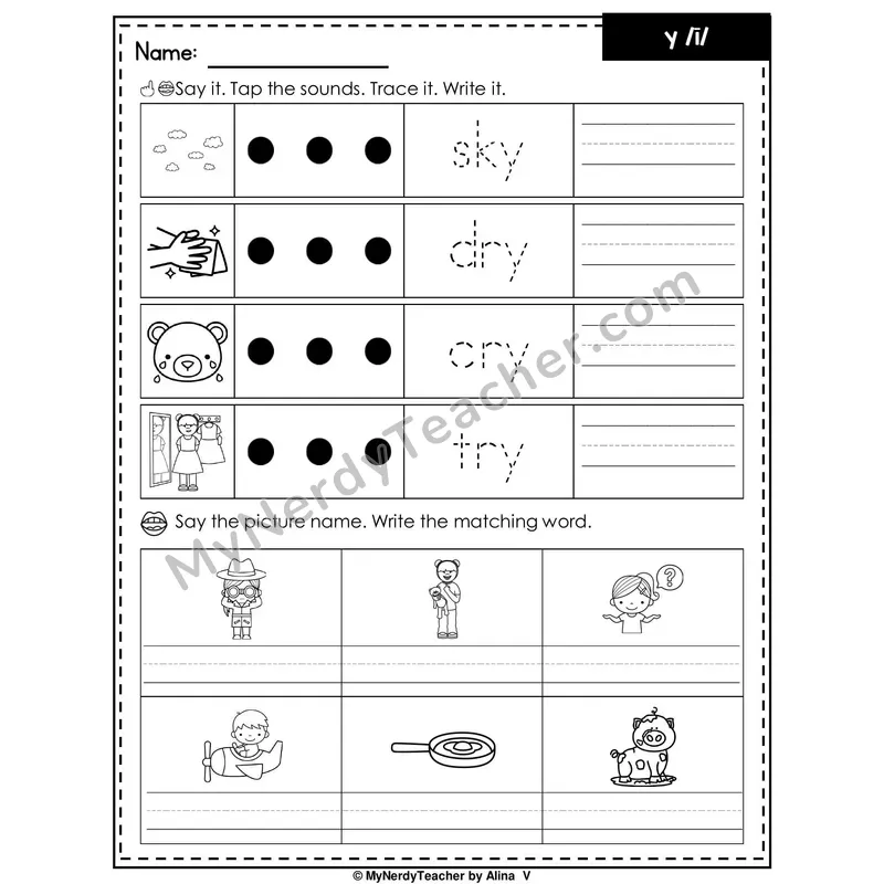 Y as Long I Writing Worksheet — Tap, Trace and Write