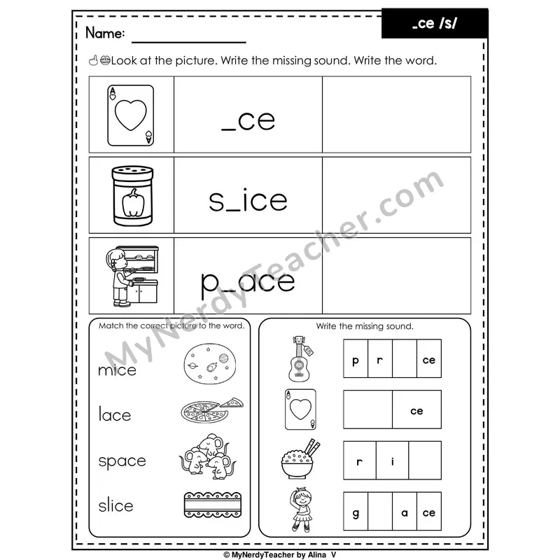 Soft C (_ce) Writing Worksheet — Write the Missing Sound