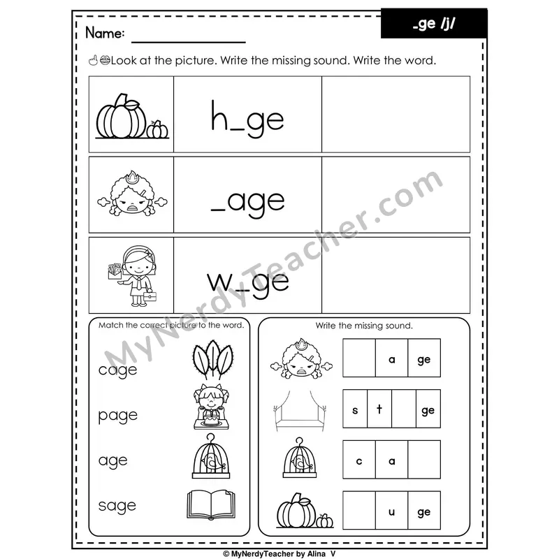 Soft G (_ge) Writing Worksheet — Write the Missing Sound