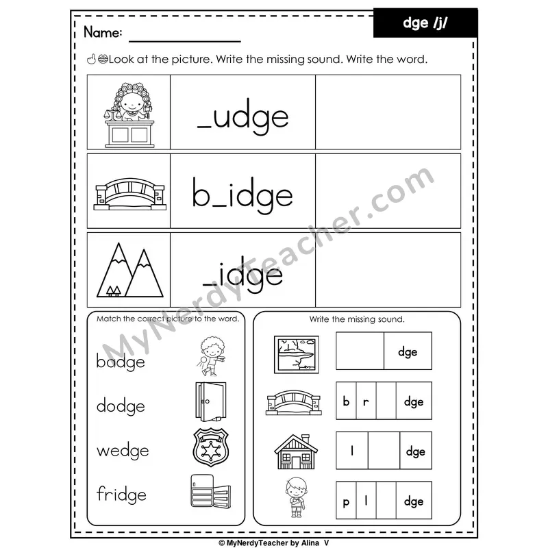 DGE Trigraph (/j/ Ending) Writing Worksheet — Write the Missing Sound