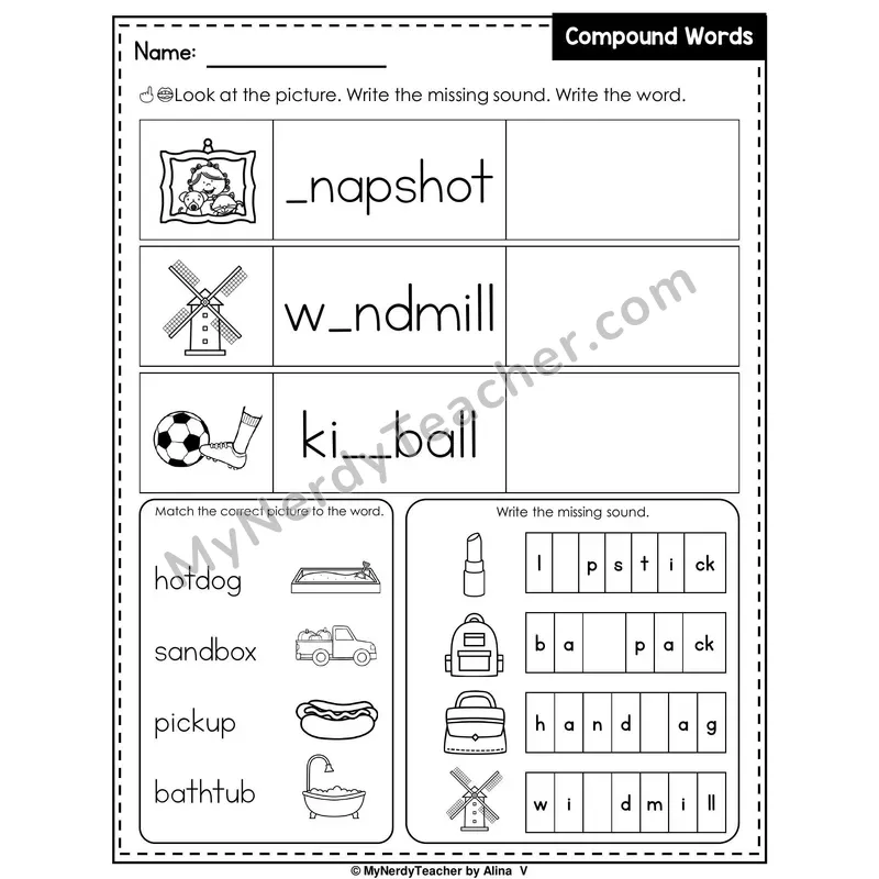 Compound Words Writing Worksheet — Write the Missing Sound