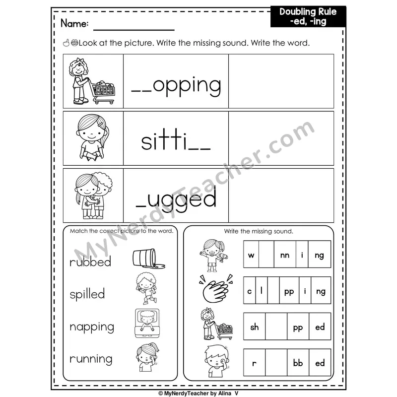 Doubling Rule (-ed, -ing) Writing Worksheet — Write the Missing Sound