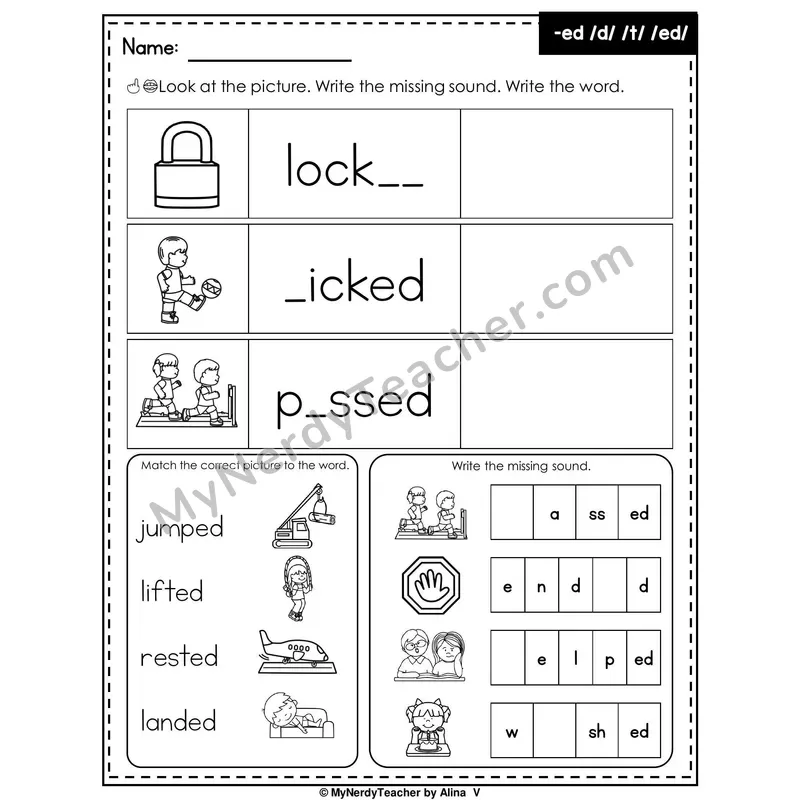 Suffix -ed Writing Worksheet — Write the Missing Sound