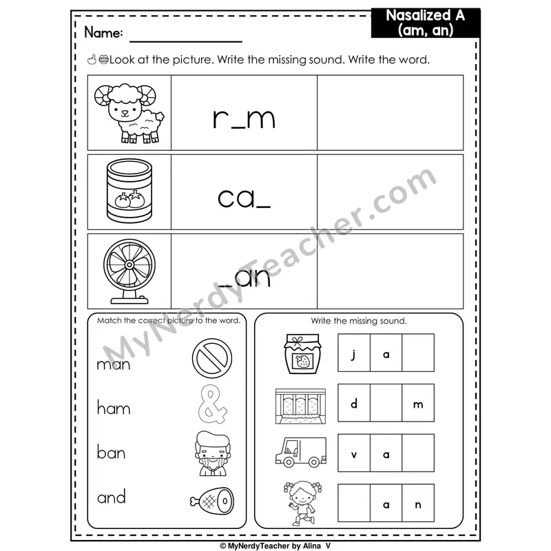 Nasalized A (am, an) Writing Worksheet — Write the Missing Sound