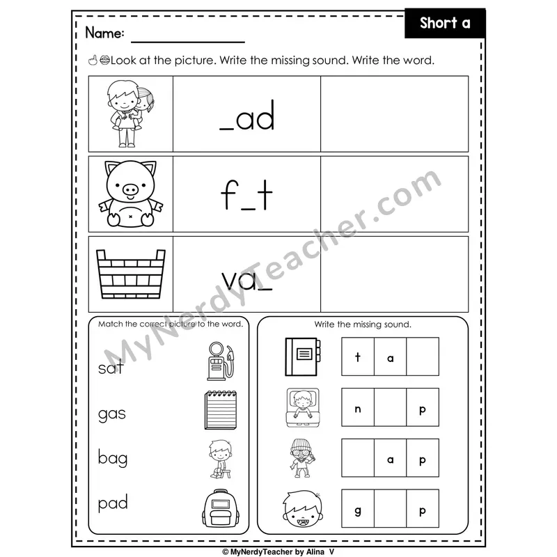Short A Writing Worksheet — Write the Missing Sound
