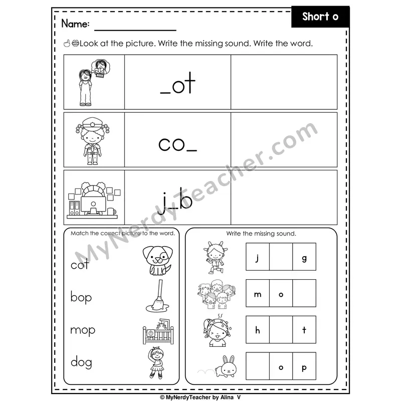 Short O Writing Worksheet — Write the Missing Sound