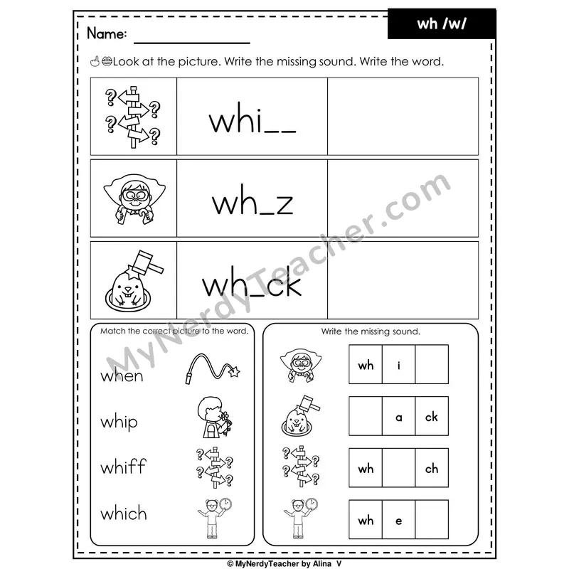 Digraph WH Writing Worksheet — Write the Missing Sound