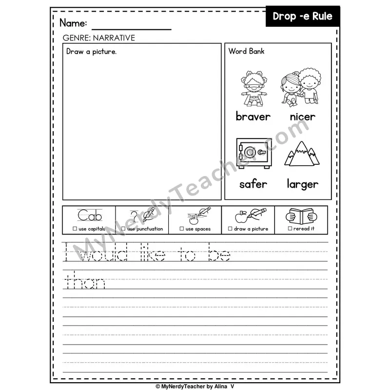 Drop-E Rule Writing Worksheet — Narrative Writing Prompt