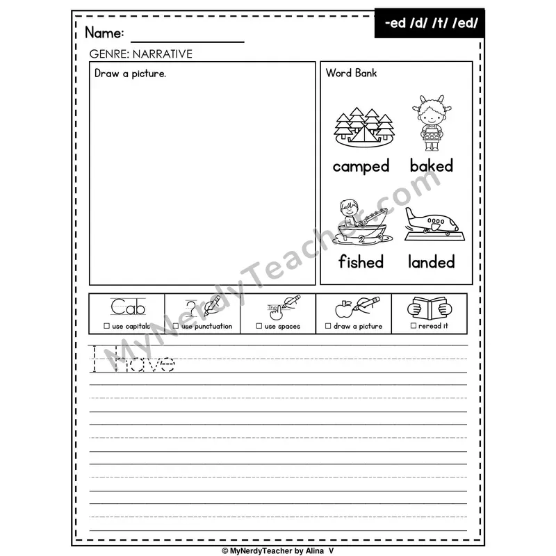 Suffix -ed Writing Worksheet — Narrative Writing Prompt