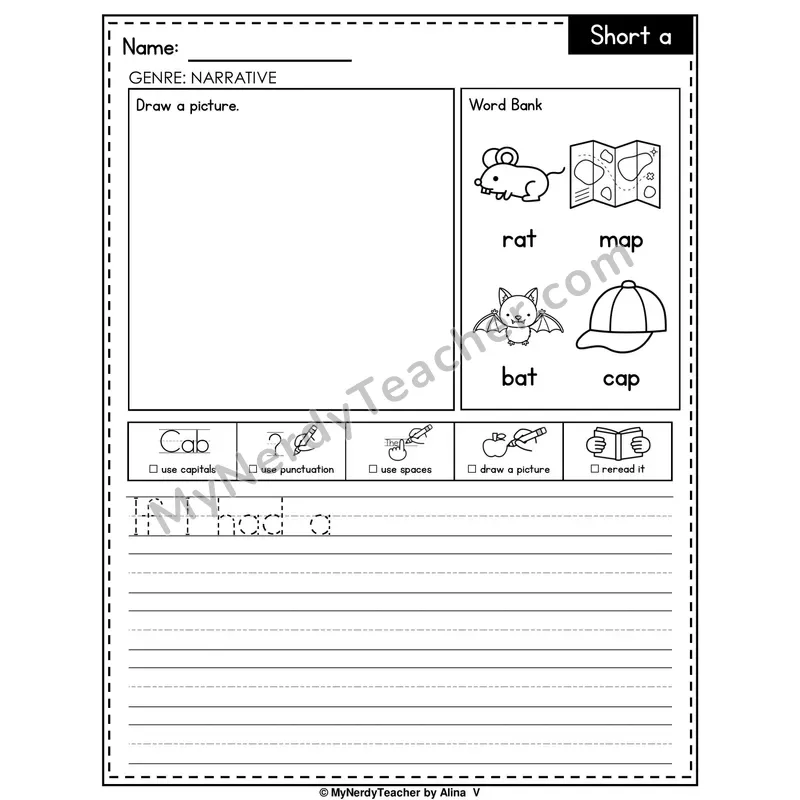 Short A Writing Worksheet — Narrative Writing Prompt