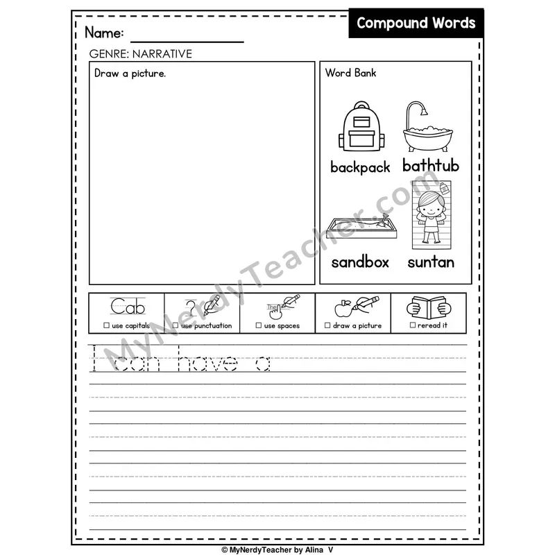 Compound Words Writing Worksheet — Narrative Writing Prompt