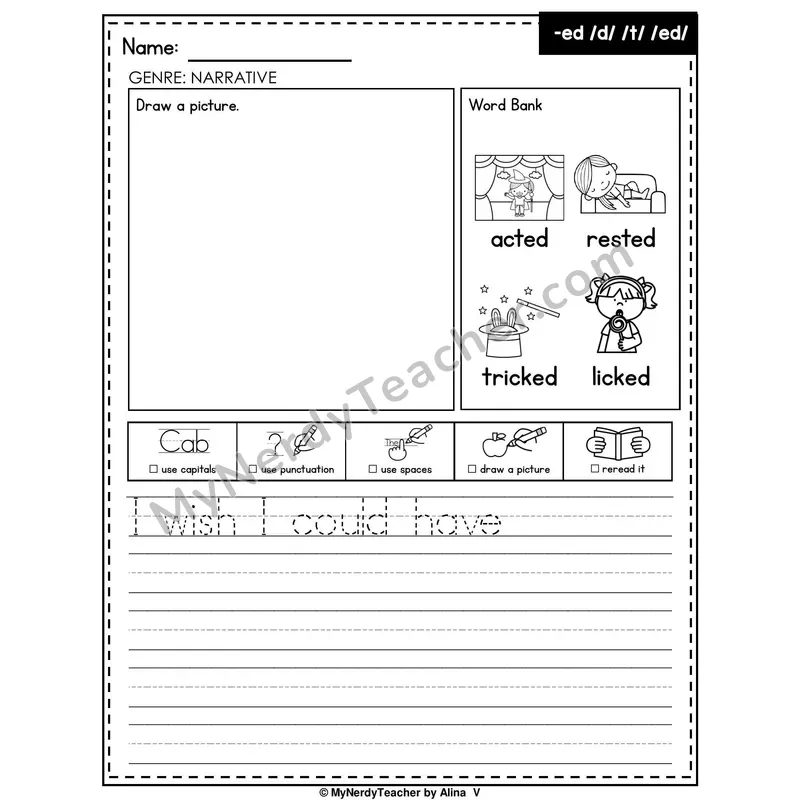 Suffix -ed Writing Worksheet — Narrative Writing Prompt