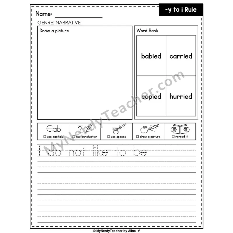 Y-to-I Rule Writing Worksheet — Narrative Writing Prompt