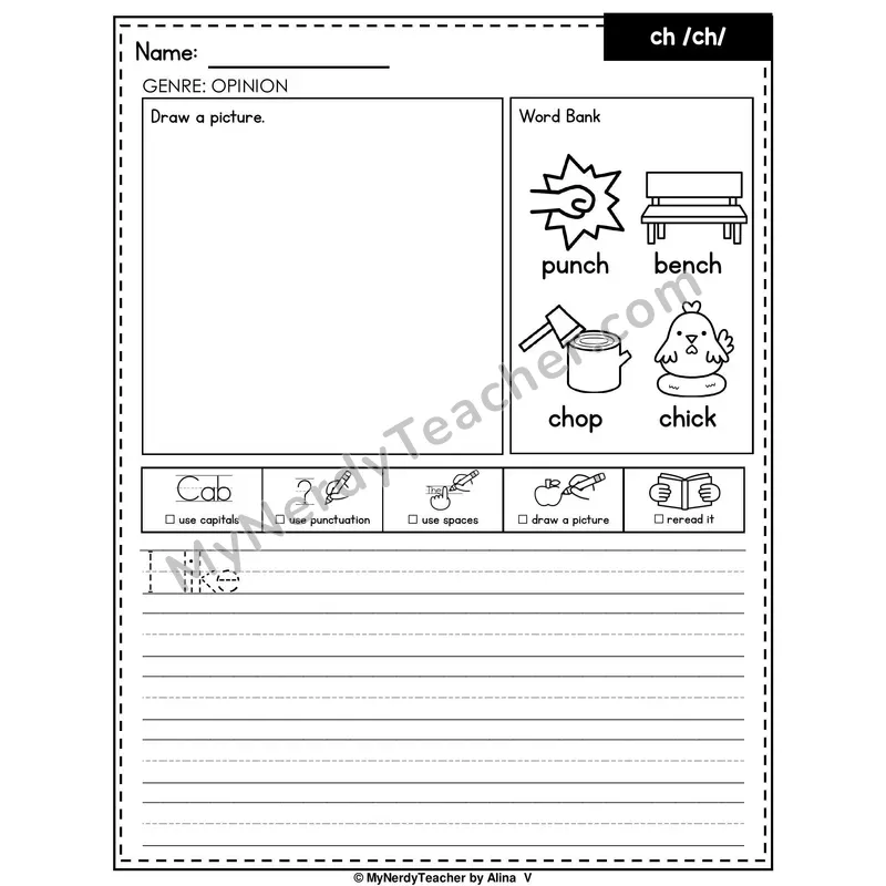Digraph CH Writing Worksheet — Opinion Writing Prompt