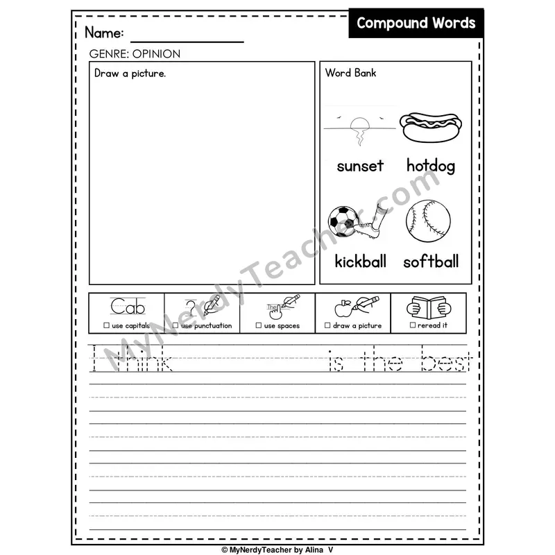 Compound Words Writing Worksheet — Opinion Writing Prompt