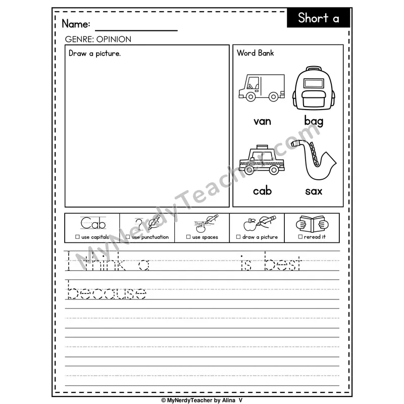 Short A Writing Worksheet — Opinion Writing Prompt