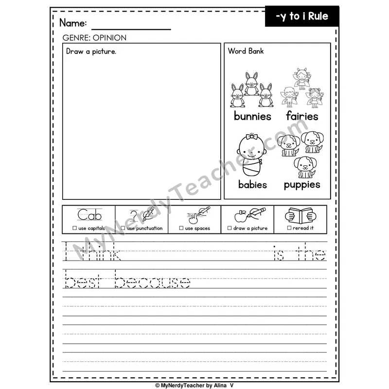 Y-to-I Rule Writing Worksheet — Opinion Writing Prompt