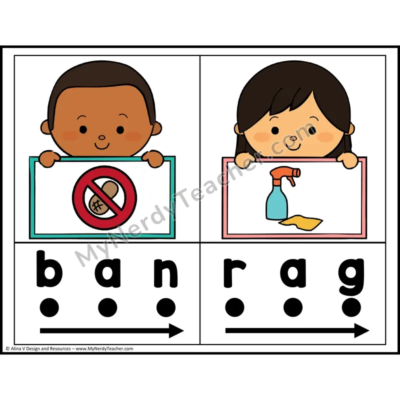 Short A CVC Blending and Segmenting Cards — Phoneme Dots