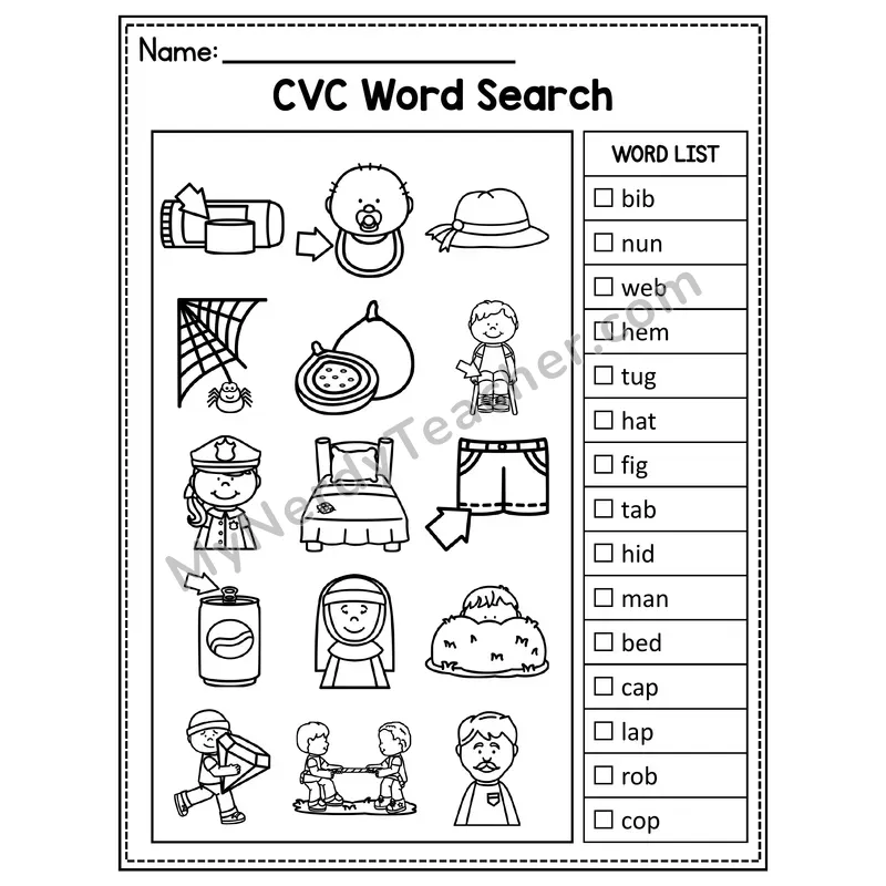 Mixed Short Vowels CVC I Spy Picture Hunt Worksheet — Set 18