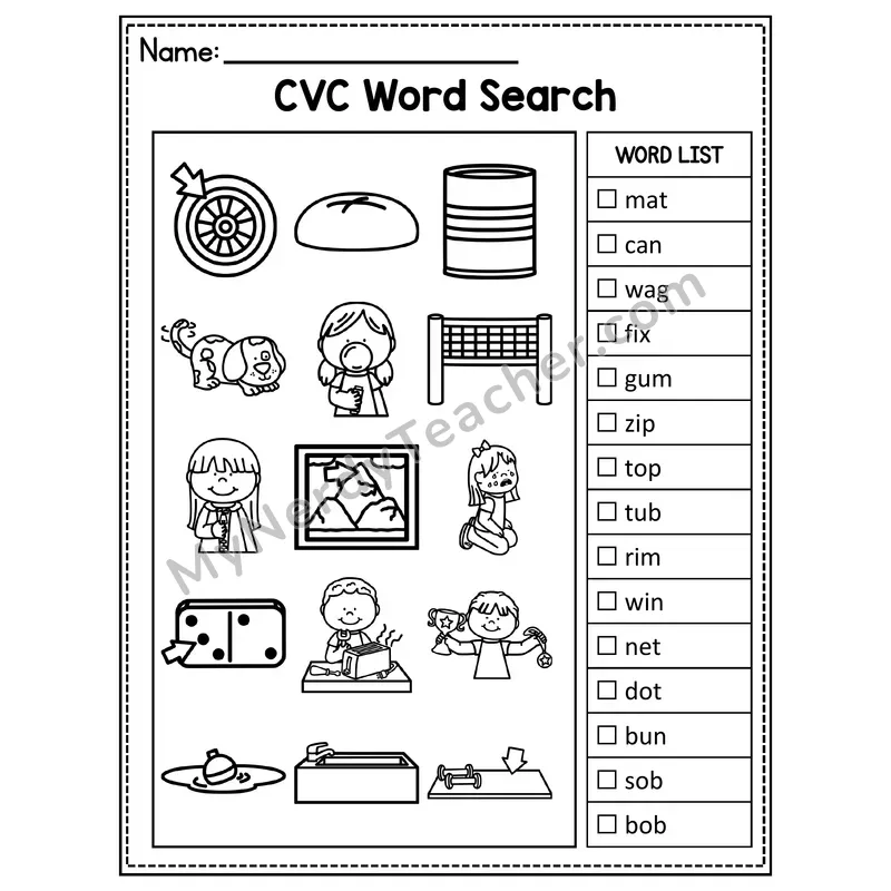 Mixed Short Vowels CVC I Spy Picture Hunt Worksheet — Set 21