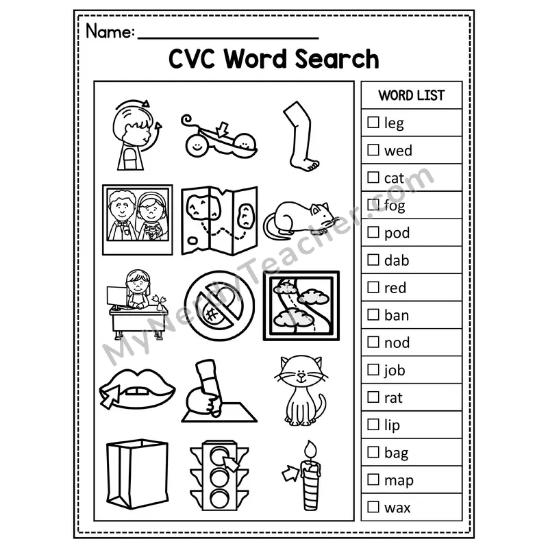 Mixed Short Vowels CVC I Spy Picture Hunt Worksheet — Set 20