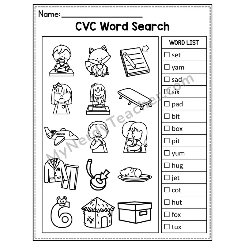 Mixed Short Vowels CVC I Spy Picture Hunt Worksheet — Set 17