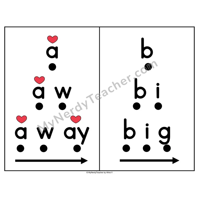 Heart Word Blending Pyramids — With Hearts on Tricky Parts