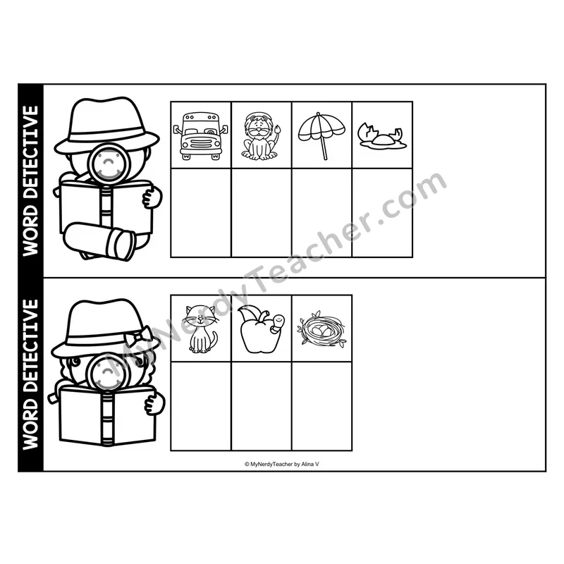 Secret Sight Words Center — Word Detective Picture Clues (Black & White)