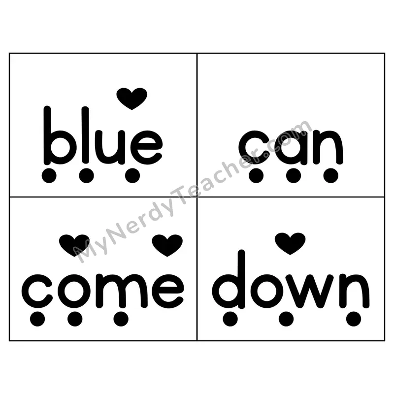 Editable Heart Word Flash Cards — Black & White (PowerPoint)