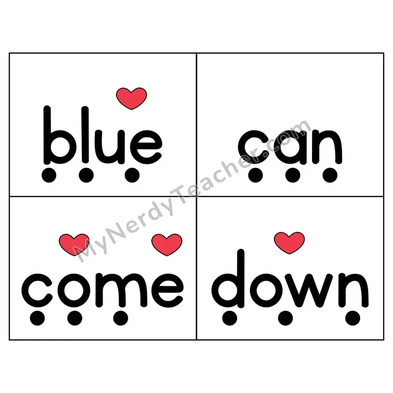 Editable Heart Word Flash Cards — Sound Dots & Hearts on Tricky Parts (PowerPoint)