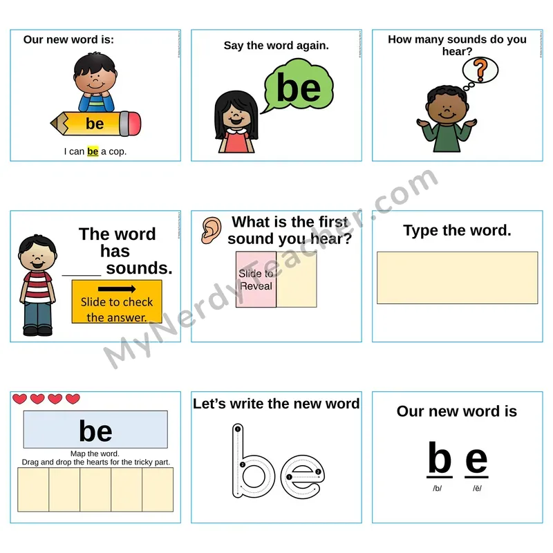Heart Word Slides Sight Word — be (Editable PowerPoint Lesson)