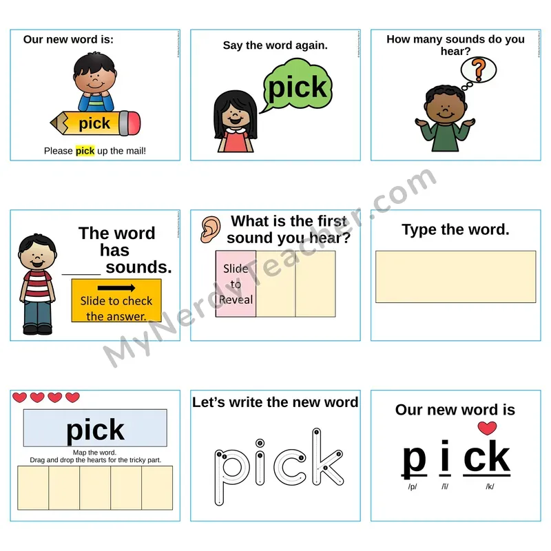 Heart Word Slides Sight Word — pick (Editable PowerPoint Lesson)