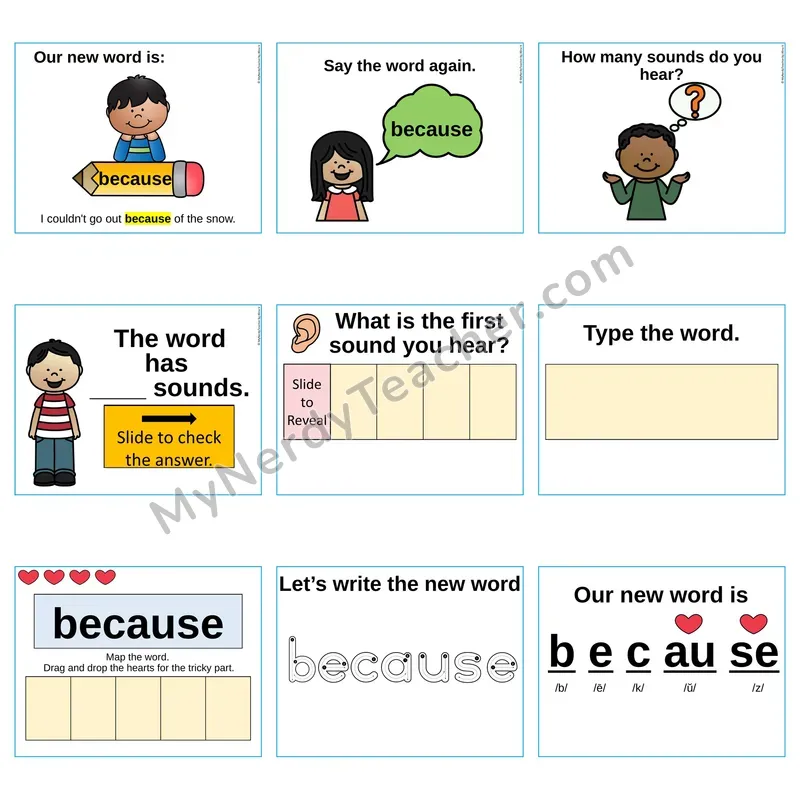 Heart Word Slides Sight Word — because (Editable PowerPoint Lesson)