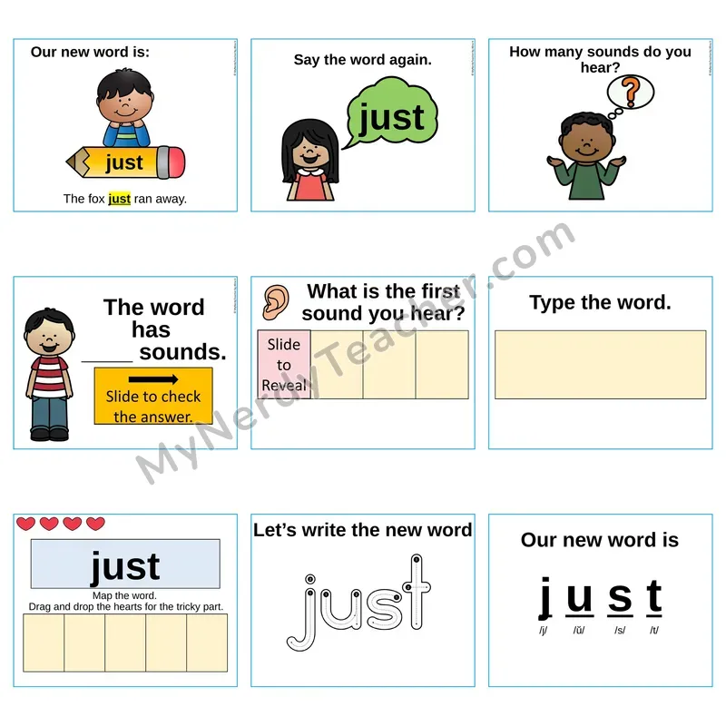 Heart Word Slides Sight Word — just (Editable PowerPoint Lesson)