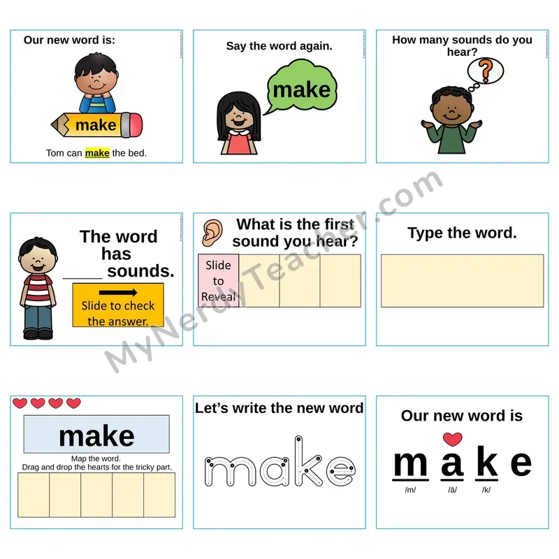 Heart Word Slides Sight Word — make (Editable PowerPoint Lesson)