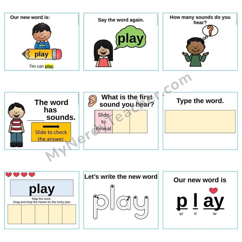 Heart Word Slides Sight Word — play (Editable PowerPoint Lesson)
