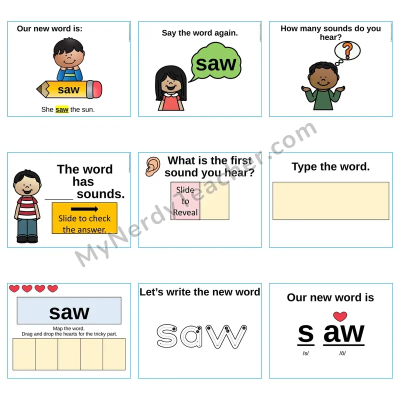 Heart Word Slides Sight Word — saw (Editable PowerPoint Lesson)