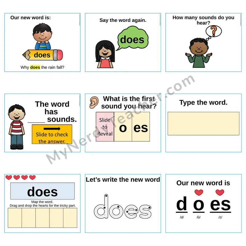 Heart Word Slides Sight Word — does (Editable PowerPoint Lesson)