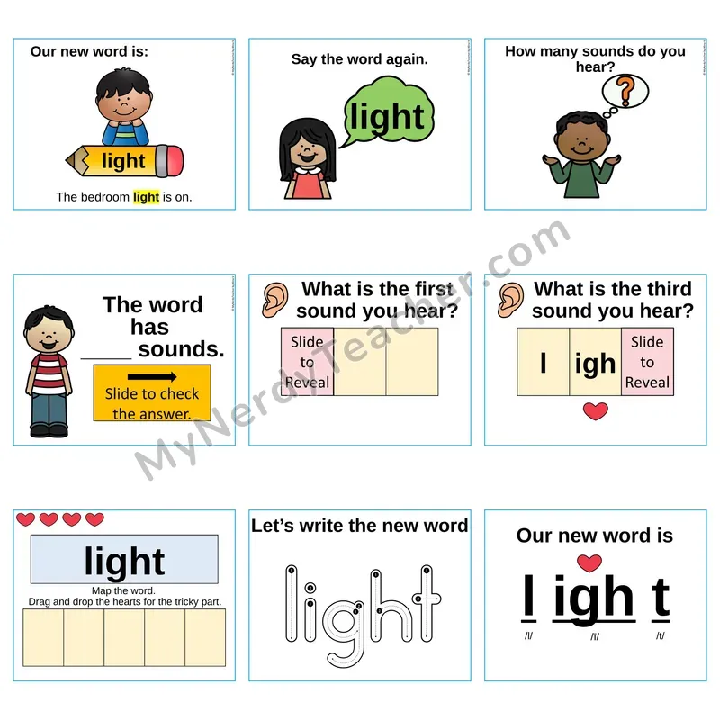Heart Word Slides Sight Word — light (Editable PowerPoint Lesson)