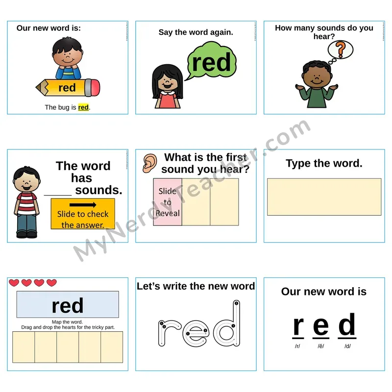 Heart Word Slides Sight Word — red (Editable PowerPoint Lesson)