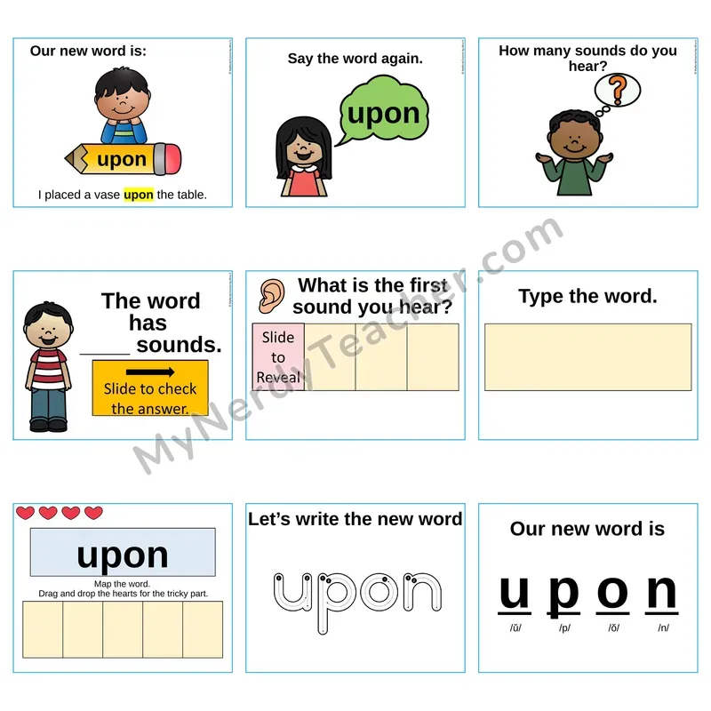 Heart Word Slides Sight Word — upon (Editable PowerPoint Lesson)